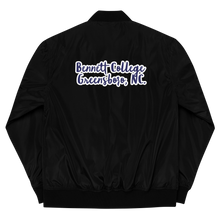 Load image into Gallery viewer, Been to the City Premium recycled Bomber Jacket. Bennett College in Navy Embroidered Lettering