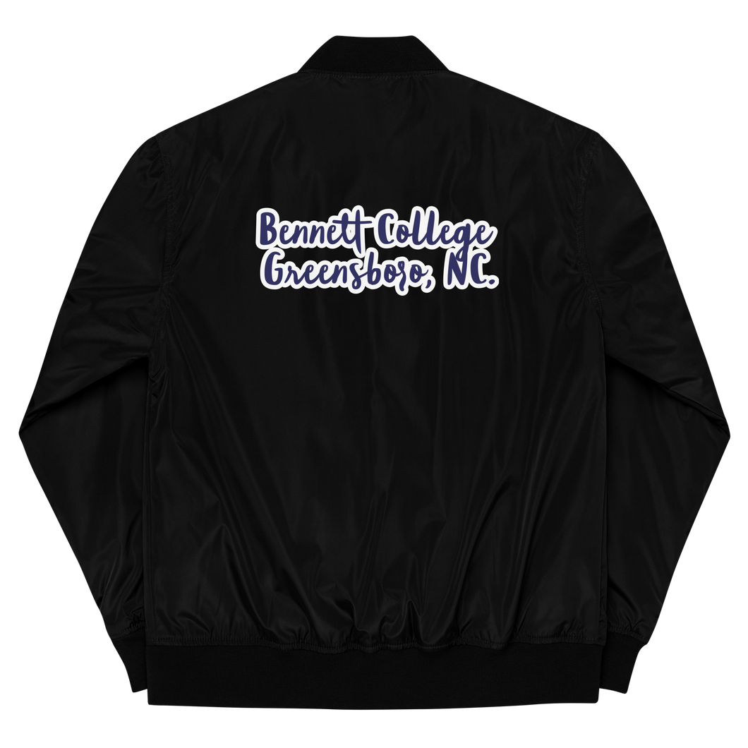 Been to the City Premium recycled Bomber Jacket.  Bennett College in Navy Embroidered Lettering